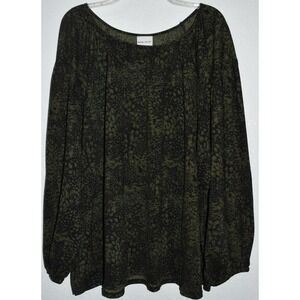 Ava & Viv Top 3X Green Floral Stretch Long Sleeve Lightweight Flowey Pullover